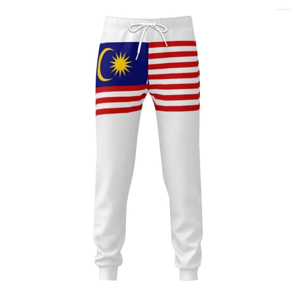 Calças masculinas Malaysia Flag Mens Sweatpants com bolsos corredores para homens esportes casuais suor cordão