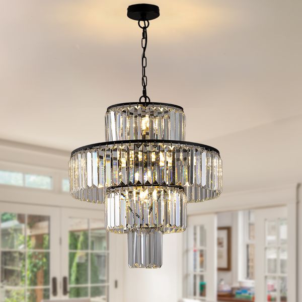 Lustre de cristal de luxo preto lustres modernos luminária pendurada pingente luminária para sala de jantar quarto sala de estar diâmetro 19,7 polegadas-preto