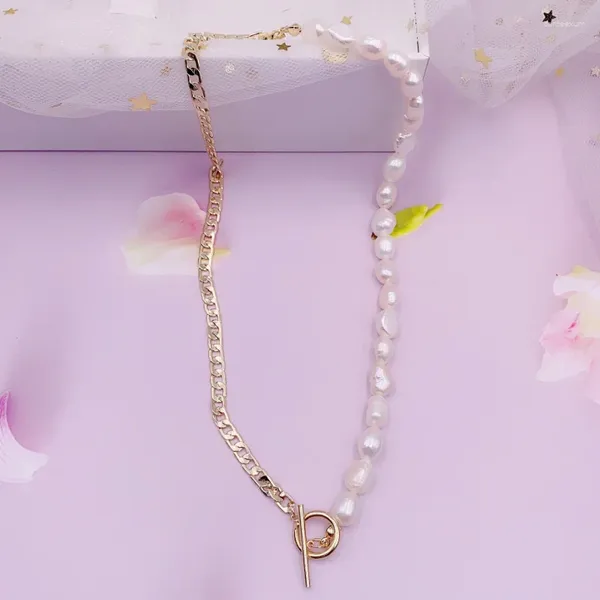 Колье Минар, индивидуальное барочное пресноводное жемчужное ожерелье с подвесками для женщин, позолоченная латунь 14 карат, асимметричная кубинская цепочка