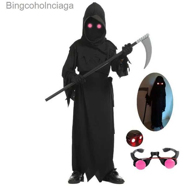 Costume a tema Glowing Red Eyes Halloween Horror Come Grim Reaper Vieni per ragazzi Bambini Cosplay Vieni con ScytheL231013