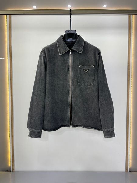 2023 giacca da uomo di nuova marca moda tasca cuciture design giacca di jeans con cerniera grigia giacca di lusso di alta qualità