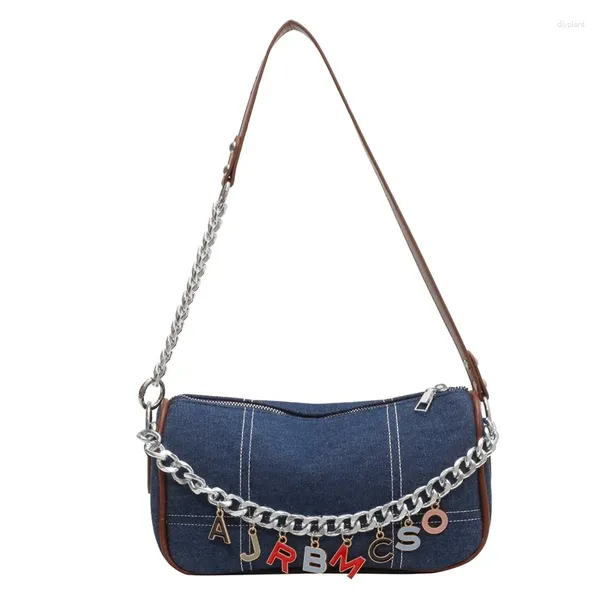 Borse da sera Borsa a tracolla in denim da donna Hobo con borsa casual con lettera a catena