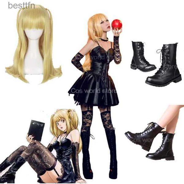 Tema Kostüm Anime Ölüm Notu Misa Amane Cosplay İmitasyon Deri Seksi Tüp Tops Dantel Elbise Üniforma Kıyafet Roal Oyun Peruk Ayakkabı Cosl231013