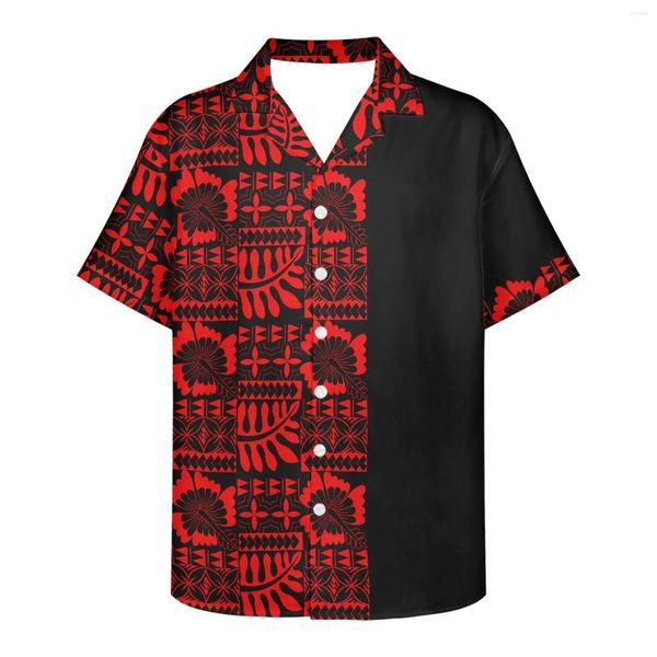 Camisas casuais masculinas Polinésia Tribal Tongan Totem Tatuagem Tonga Imprime Retro Floral Manga Curta Camisa Hip Hop Solta para Homens Mulheres Tops Tee