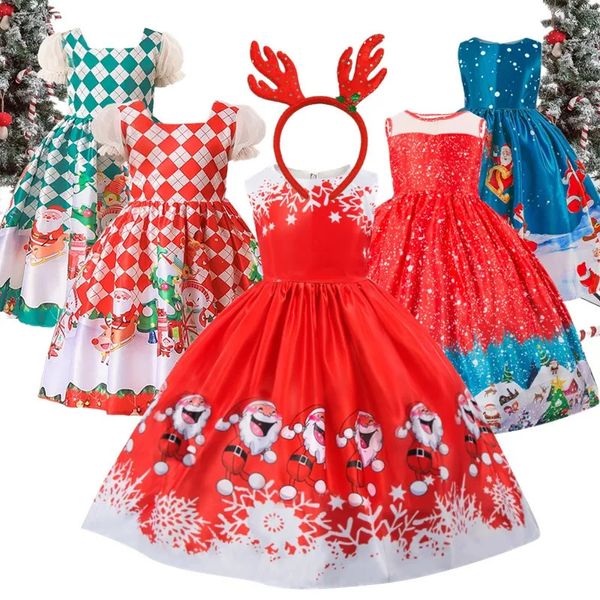 Vestidos da menina 2023 festa de natal princesa para meninas ano traje dos desenhos animados santa impressão vestido vermelho desempenho noite vestidos de baile 231013