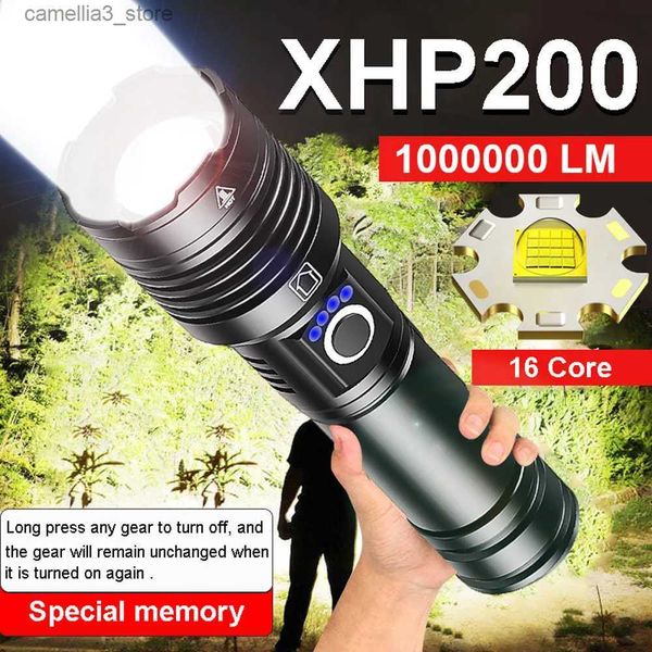 Tochas 99000000LM XHP200 Lanterna LED de alta potência Type-C USB recarregável ao ar livre à prova d'água luz tática 18650 zoom bicicleta tocha 100W Q231013