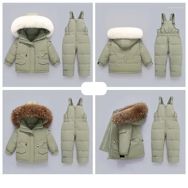 Piumino Cappotto Abbigliamento invernale per bambini Set 2023-30 gradi Giacca in anatra Tuta Baby Boy Parka Pelliccia Ragazza Bambino Spessa calda tuta da neve complessiva