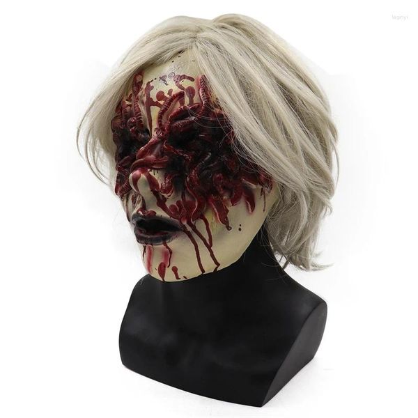 Fontes de festa Halloween Máscara Assustadora Assustador Monstro Sangrento Diabo Mulheres Máscaras de Bruxa Com Cabelo Branco Cosplay Traje Horror Adereços