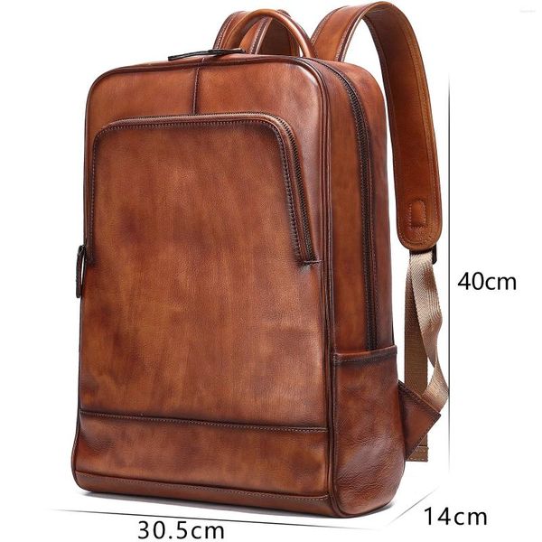 Rucksack Herren Echtes Leder Business 15,6-Zoll-Computertasche Farbe Abgewischte Baumpaste Headlayer Rindsleder