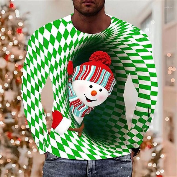 Herren-T-Shirts, Weihnachten, 3D-gedrucktes Langarm-Shirt für Männer und Frauen, Kinder, Tops, Grafik, optische Täuschung, Streetwear, atmungsaktive T-Shirts