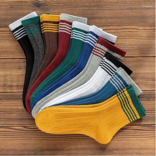 Meias masculinas 7 pares de meias de tubo médio cor sólida algodão longo desodorante japonês esportes basquete