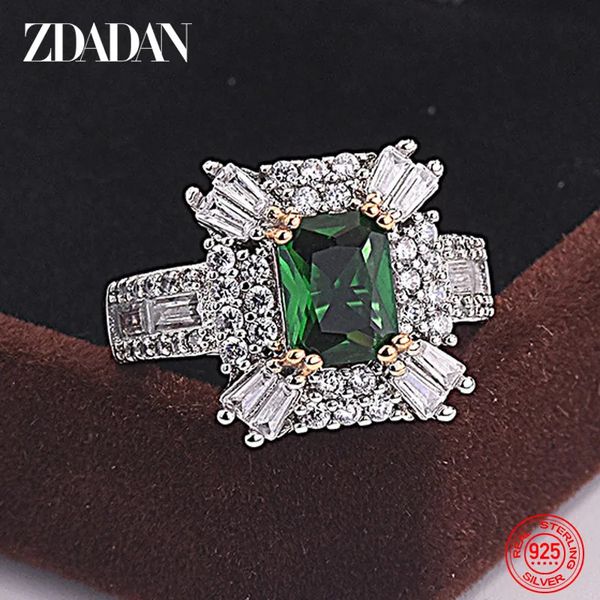 Solitaire Ring Zdadan 925 Sterling Gümüş Zümrüt Zirkon Yüzüğü Kadınlar Cazibesi Düğün Mücevher Partisi Hediye 231012