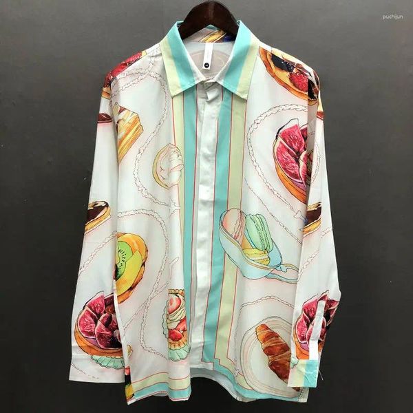 Camicie casual da uomo Autunno Motivi geometrici Stampa Camicia a maniche lunghe Abito da festa Camicetta Abbigliamento di marca Uomo Modalità hawaiana Chemise Homme