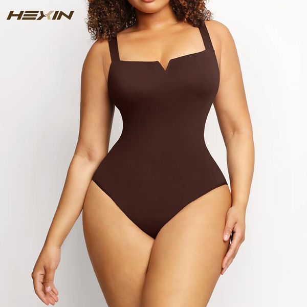 Taillen-Bauchformer HEXIN Nahtloser Damen-Bodysuit Colombianas Fajas Körperkontrolle mit niedrigem Rücken und Fettabnehmkorsett V-Ausschnitt-Design-Shaper 231012