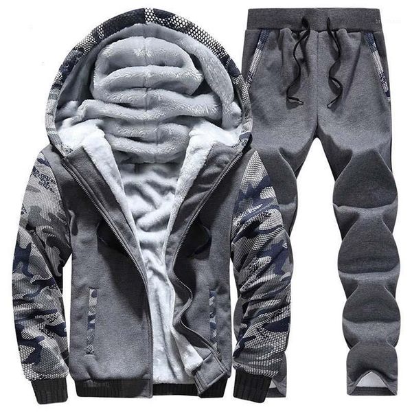 Tracksuits masculinos OLOEY Winter Sport Suit Quente Veludo Casual Homens Sportwear Define Espessamento Track Suits Hoodie Sweat Tracksuit 271d