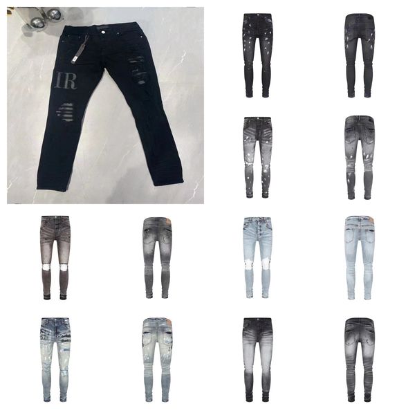 Neue Designer-Jeans für Herren, dünne Farbhose, lange Hippie-Aufkleber-Stickerei, schmaler Denim, gerade Straßenhose, Großhandel für Herrenhosen 28–40