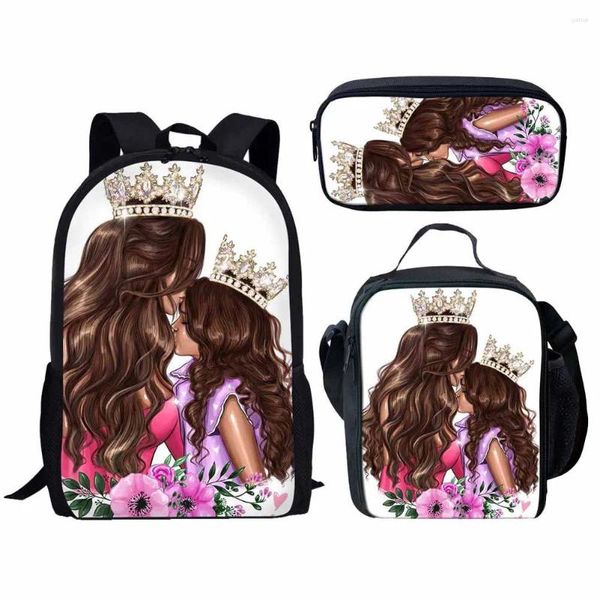 Rucksack, klassisch, lustig, niedlich, afrikanische Mädchen, 3D-Druck, 3 Stück/Set, Schüler, Schultaschen, Laptop, Tagesrucksack, Lunchtasche, Federmäppchen