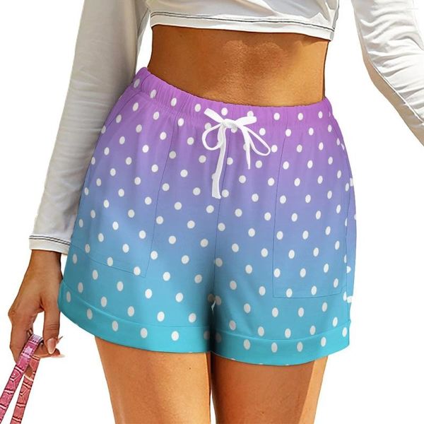 Pantaloncini da donna a pois con stampa sfumata oversize casual larghi a vita alta pantaloni corti Kawaii modello da donna con tasche sul fondo