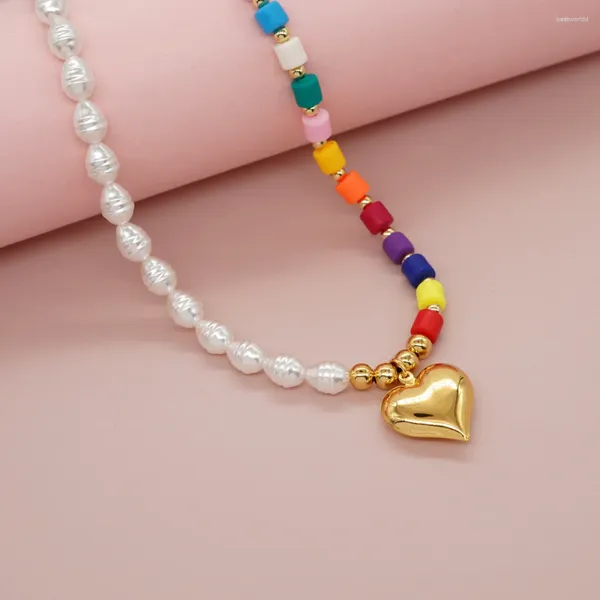 Anhänger-Halsketten, böhmische Luxus-bunte Glasperlen-Choker-Perlen-Frauen-handgemachter Modeschmuck-Charme-Herz-Ketten-vergoldetes Kupfer