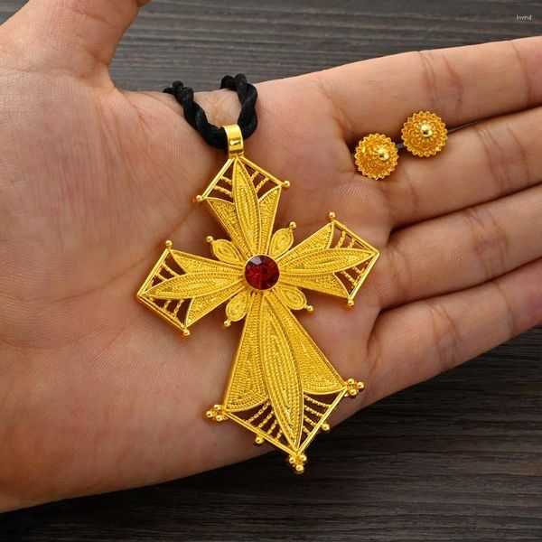 Anhänger Halsketten Gold Farbe Eritrea Schmuck Äthiopien Frauen Männer Koptische Jesus Kreuz Schön Hochzeit Braut Party Geschenke