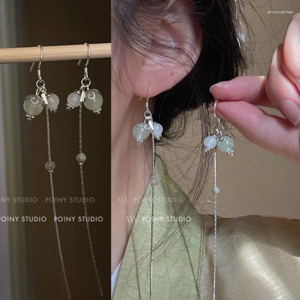 Brincos pendurados vinatge imitação de contas de jade longa borla 2023 estilo chinês temperamento requintado para joias femininas
