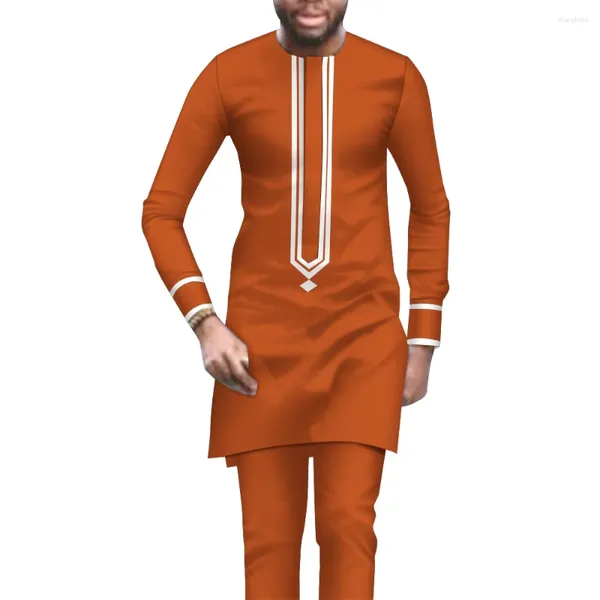 Roupas étnicas Bazin Riche Africano Homens Dashik Terno Casual 2 Pcs Set Camisa e Calça Moda Esporte Estilo Nigeriano Outfit WYN1754
