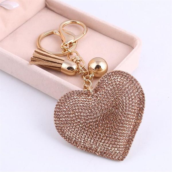 ZOSH Portachiavi a forma di cuore Nappa in pelle Portachiavi in oro Portachiavi in cristallo di metallo Portachiavi Borsa con ciondolo Auto Ciondolo regalo Intero 203d