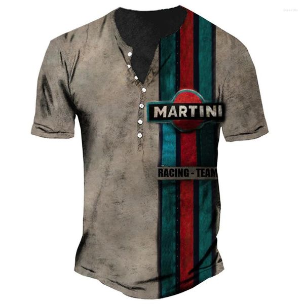 Herren T-Shirts Vintage Button V-Ausschnitt Martini Shirt 3D Kurzarm Motor Racing T-Shirt für Männer Übergroße Tops T-Shirt Mann Punk Streetwear