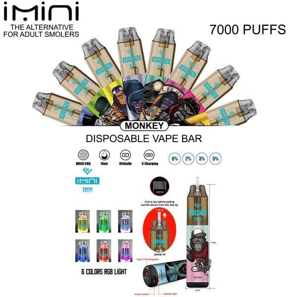 E Sigara 7000Puff Toptan Toptan Vape Tek Kullanımlık Vape Vapes Toptan Imini Vape Puff Electronic Sigara Wape Vape Kalem Kalem Hookah Puf Bar Boş Vape