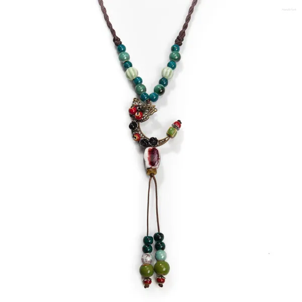 Colares de pingente retro boêmio cerâmica colar artesanal feminino diy presente com borboleta e lua encantos x859
