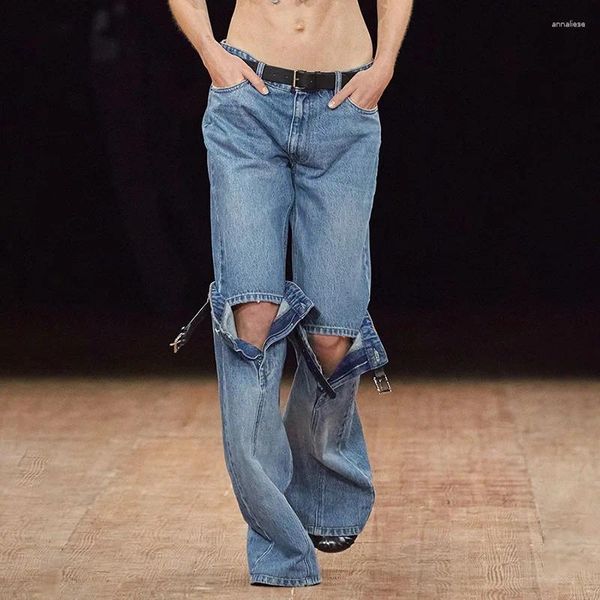 Jeans femininos elástico denim calças de perna reta picante meninas rua moda cinto decoração e emenda lavagem de água outono 2023