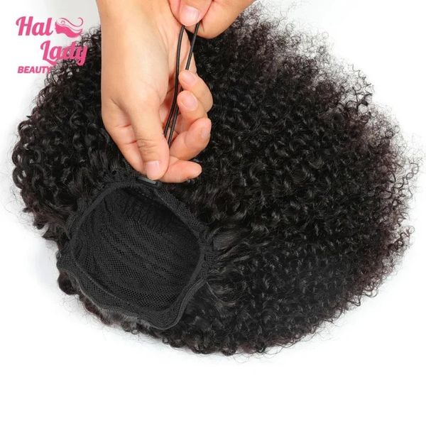 Spitze Perücken Afro verworrene lockige Kordelzug Schwanz Echthaar Schwanz Clip in Haarteil für schwarze Frau dunkelbraun brasilianische Remy 231012