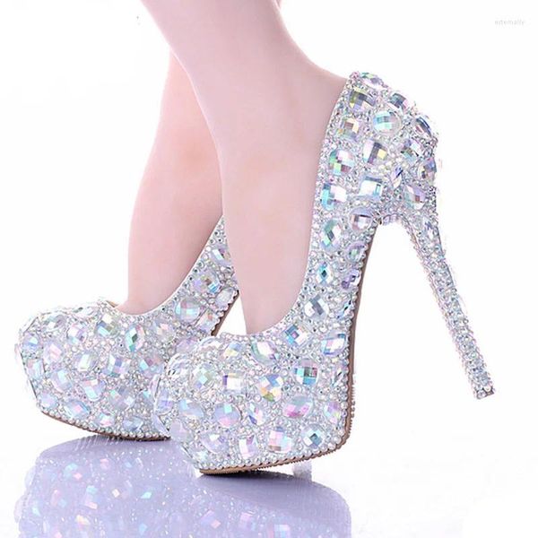 Scarpe eleganti da sposa adorabili strass scintillanti artigianali da sposa AB cristallo diamante tacco sottile sera prom party scarpe da donna