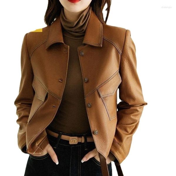 Damen Leder ZXRYXGS Überlegene Pu High-End-Kleidung Temperament Mode Jacke 2023 Herbst Mantel Frauen Jacken Schwarz Braun