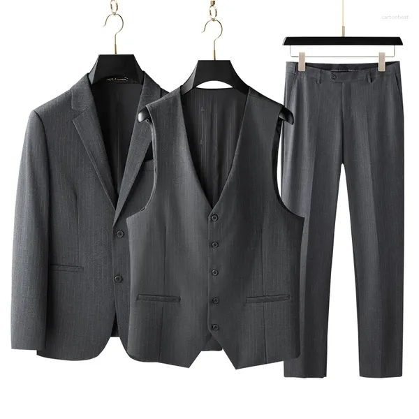 Ternos masculinos tamanho grande (blazer colete calças sociais) moda tendência negócios formal wear casual casamento blazer conjunto de três peças