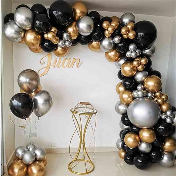 110 Stück Chrom-Silber-Gold-Luftballons Bogen-Set, schwarze Ballongirlande, Hochzeit, Geburtstag, Weihnachten, Party, Dekoration, Kinder, Babyparty, Globos 2267c