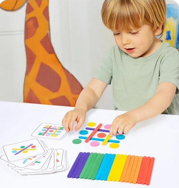 Bambini Arcobaleno Stick Puzzle Montessori Giocattoli Colore Sensoriale Pensiero logico Giochi di abbinamento Bambini Primi giocattoli educativi in legno