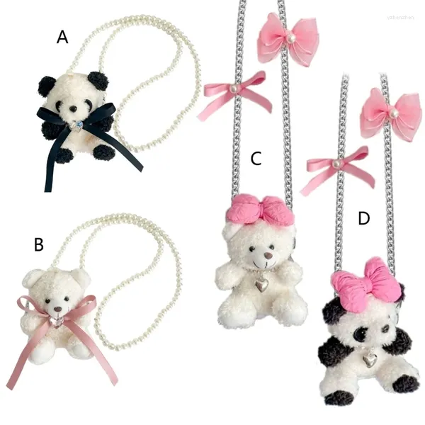 Colares de pingente Telefone Universal Neck Strap Panda Crossbody Chain Stand Back Clip Holder