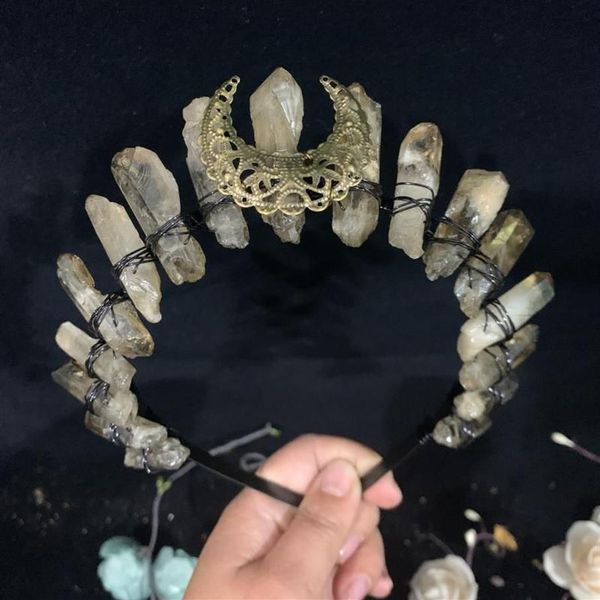 Wicca Kristall Krone Kopfschmuck Haarspangen Naturstein Grau Haarschmuck Handgemacht Stirnband Göttin Freundinnen Party Geschenk Clips257K