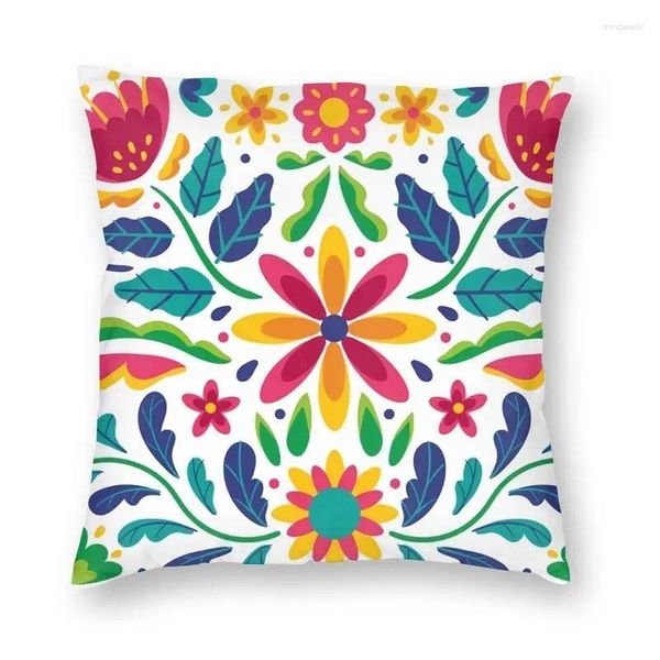 Yastık Meksika Çiçekleri Square Pillowcover dekorasyonu Otomi Nakış S.