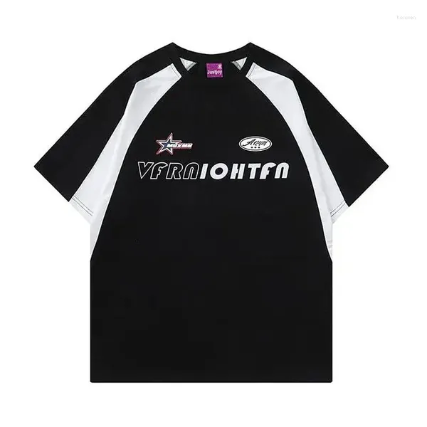 Homens camisetas T-shirt tamanho grande solto retro raglan ombro hit cor de manga curta em torno do pescoço mulheres impressas casal casual tops tees