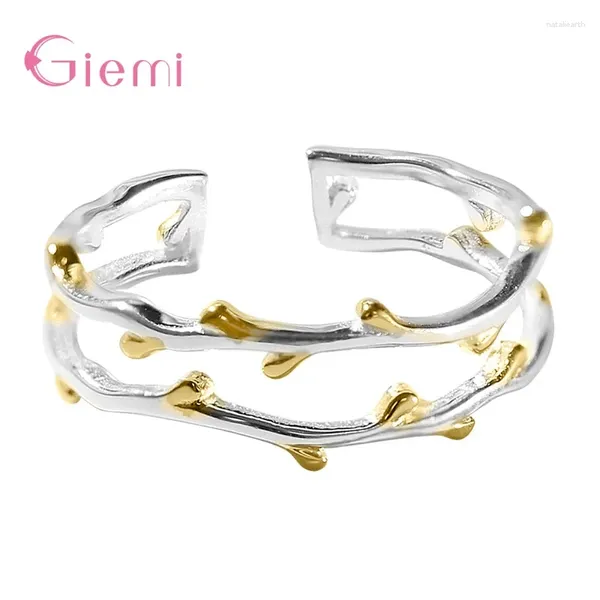 Anéis de cluster 925 prata esterlina dupla camada ramo de árvore na moda ajustável aberto junta dedo jóias para mulheres menina