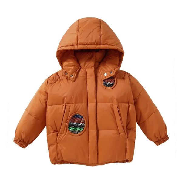 Пуховое пальто 2023, детский пуховик, стильное черное водонепроницаемое толстое пальто для мальчиков и девочек, ветрозащитный капюшон с белой уткой 231013