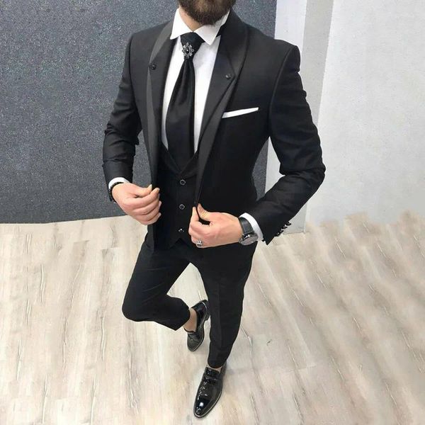 Erkekler Takım Sabah Pantolon Tasarımları Siyah Erkek Adam Blazers Damat Düğün Smokin Bride Bride Bride Wear 3peece Costume Mariage Homme Ternos