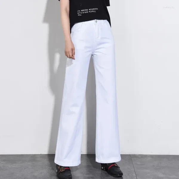 Kadın Kotları 2023 Promosyon Bahar Sonbahar Önyükleme Kesme Renk Beyaz Yüksek Bel Geniş Bacak Pantolon Fişek Pantolon