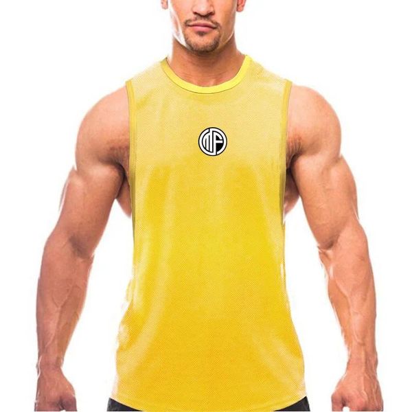 Mens Tank Tops Ginásio Musculação Homens Casual Sem Mangas Muscle Guys Colete Moda Fendas em Ambos os Lados Imprimir Secagem Rápida Respirável Singlet