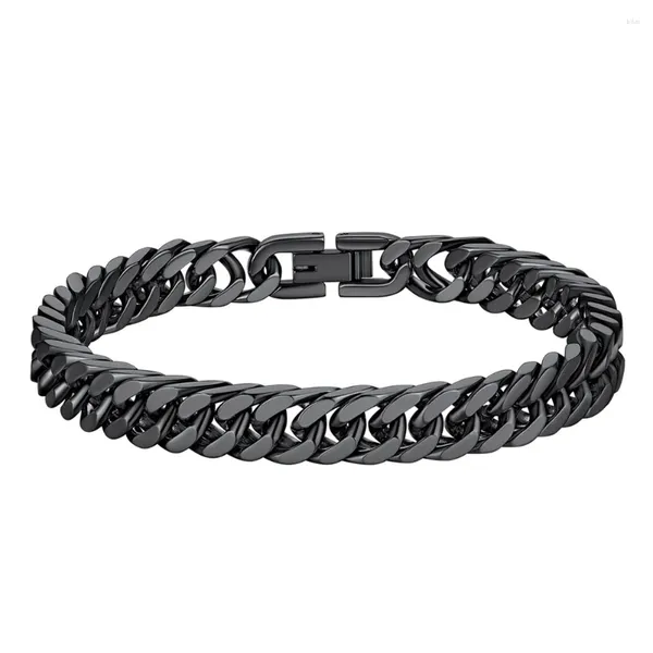 Braccialetti a maglie Bracciale da uomo in acciaio inossidabile Catena placcata nera 8 mm di larghezza Fasce a mano vintage Coppia gioielli regali