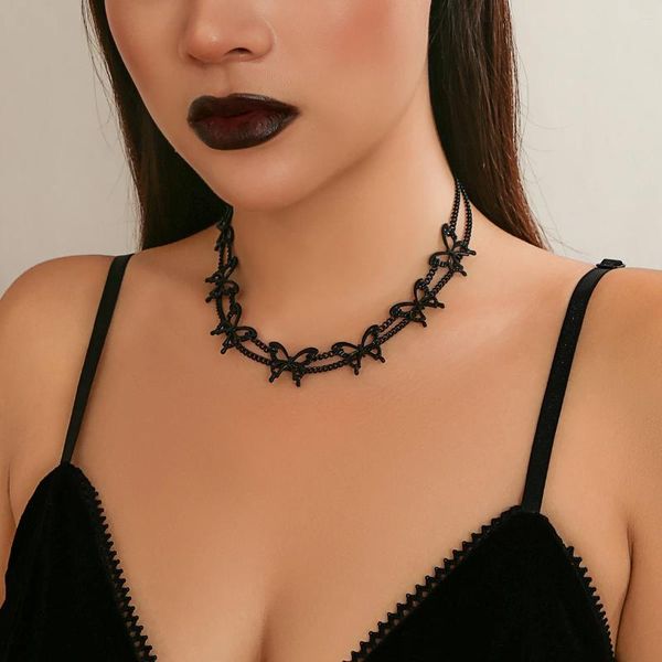 Anhänger Halsketten Lacteo Gothic Schmetterling Charm Halskette Schwarze Gliederkette Choker Für Frauen Schmuck Am Hals Dunkler Stil Rave Festival