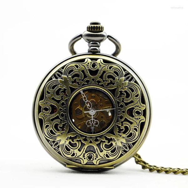 Relógios de bolso esqueleto oco relógio vintage personalizado mecânico pingente de corda manual presentes exclusivos relógio fob unissex