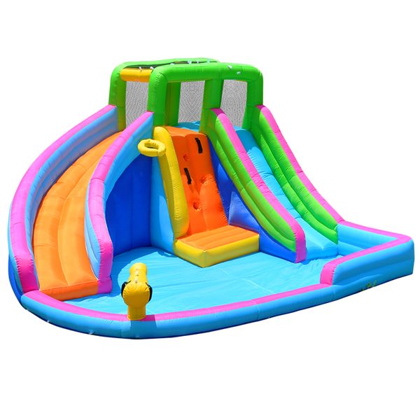 The Water Works Indoor Water Park Outdoor Playhouse per bambini Castello di gioco gonfiabile Castello Waterslide Toys con soffiatore Giochi divertenti Giochi di partite di compleanno